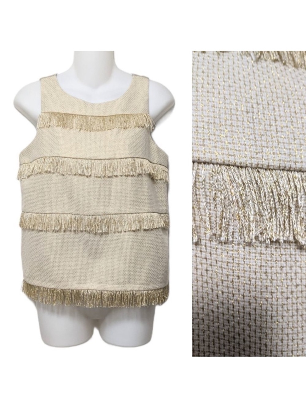 SUNDAY IN BROOKLYN Metallic Knit Fringe Top S